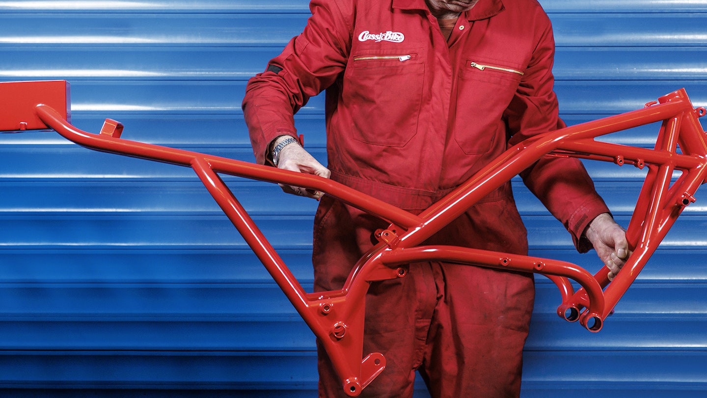 Freshly powder coated frame